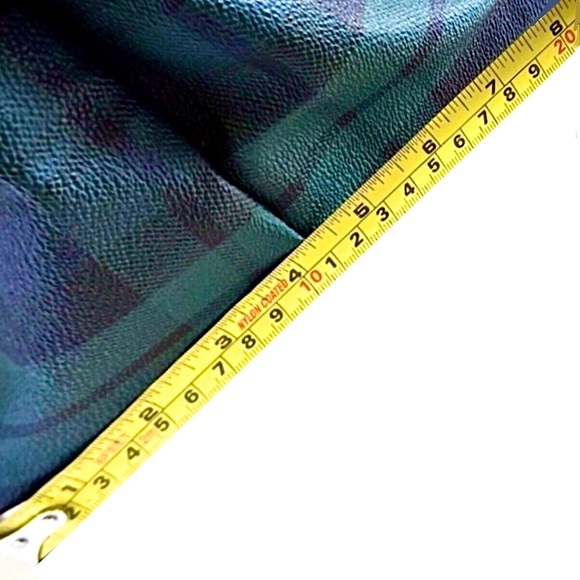 RALPH LAUREN BlackWatch Plaid Coated Canvas Brown Leather Top Zip Oversized Bag - Picture 13 of 16